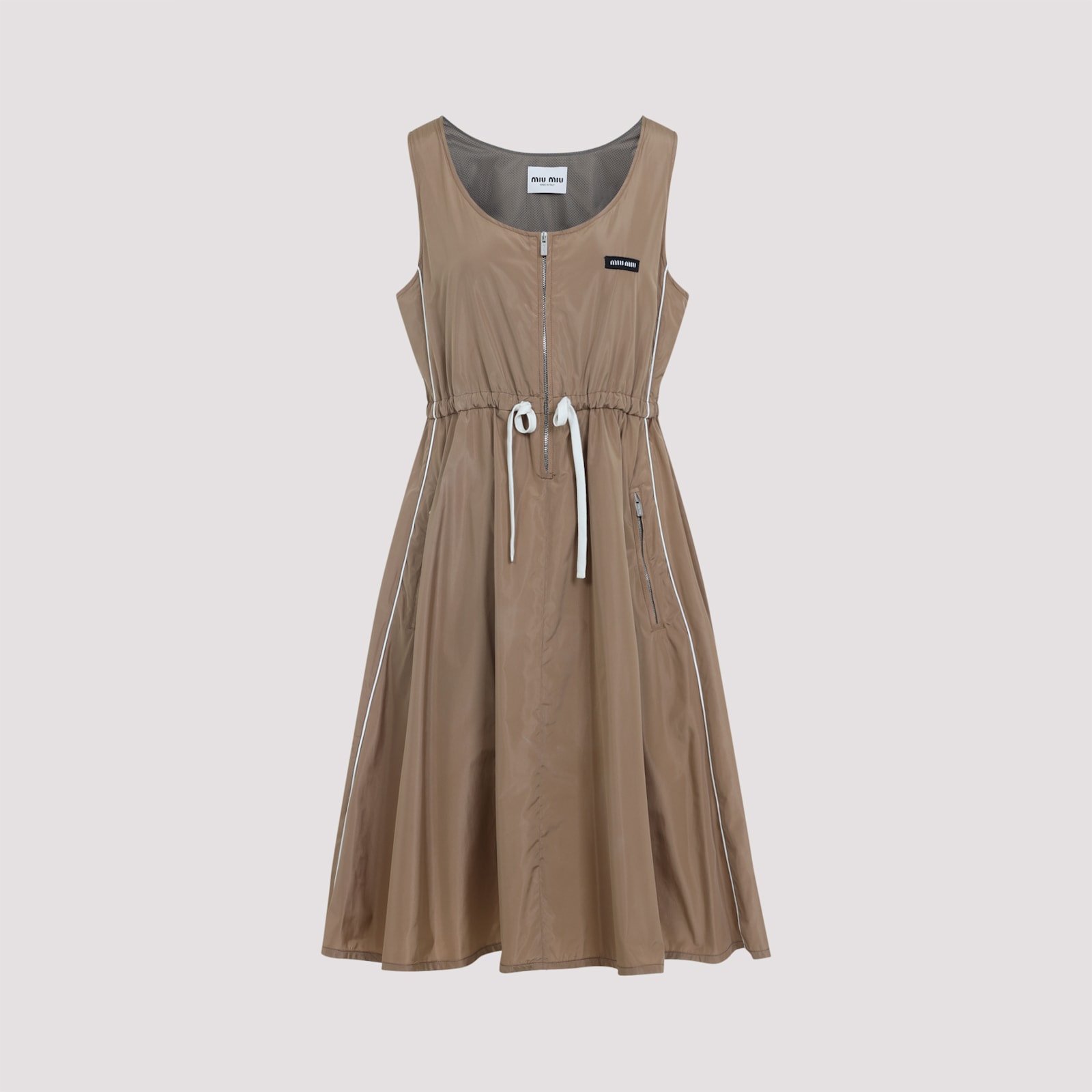 Miu Miu Mini Silk Dress Waist Drawstring In Brown
