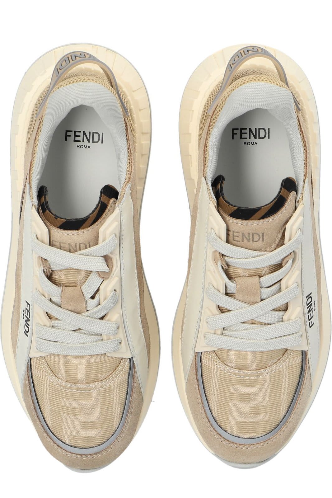 Shop Fendi Logo Printed Low-top Sneakers In Beige