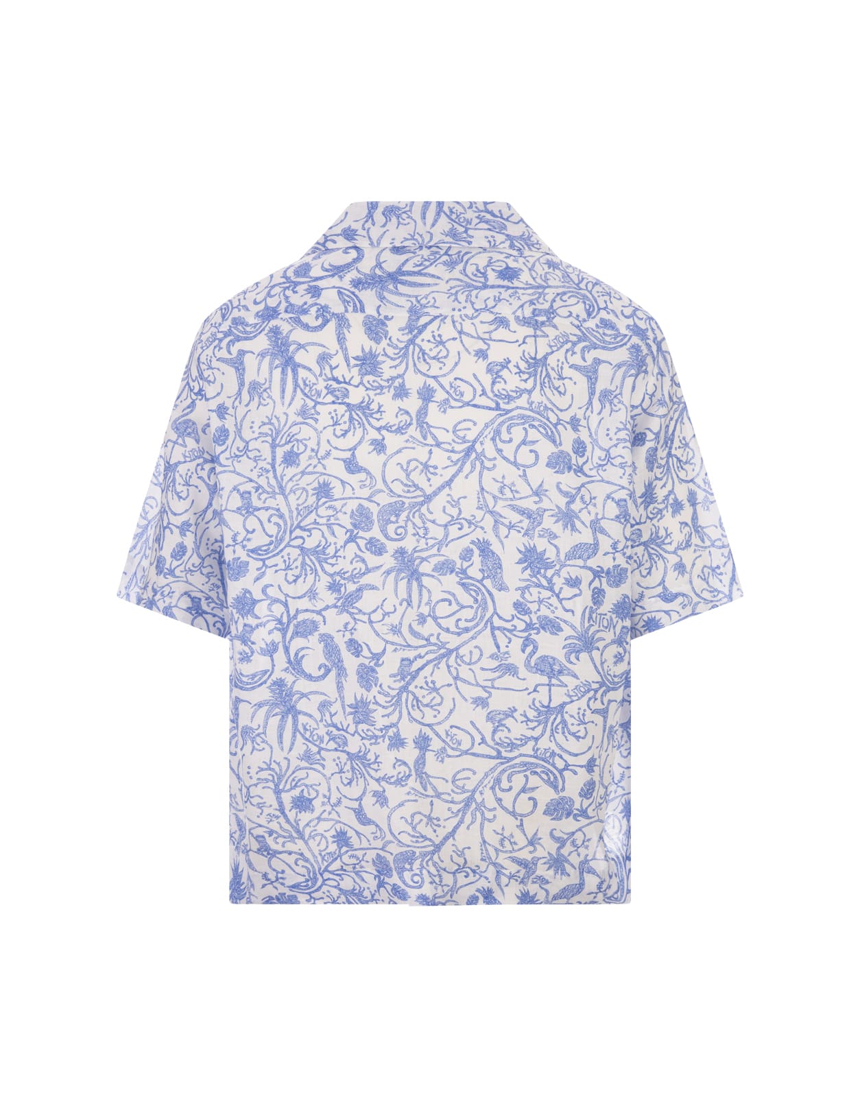 Shop Kiton Short-sleeved Shirt In Printed Linen In Blue