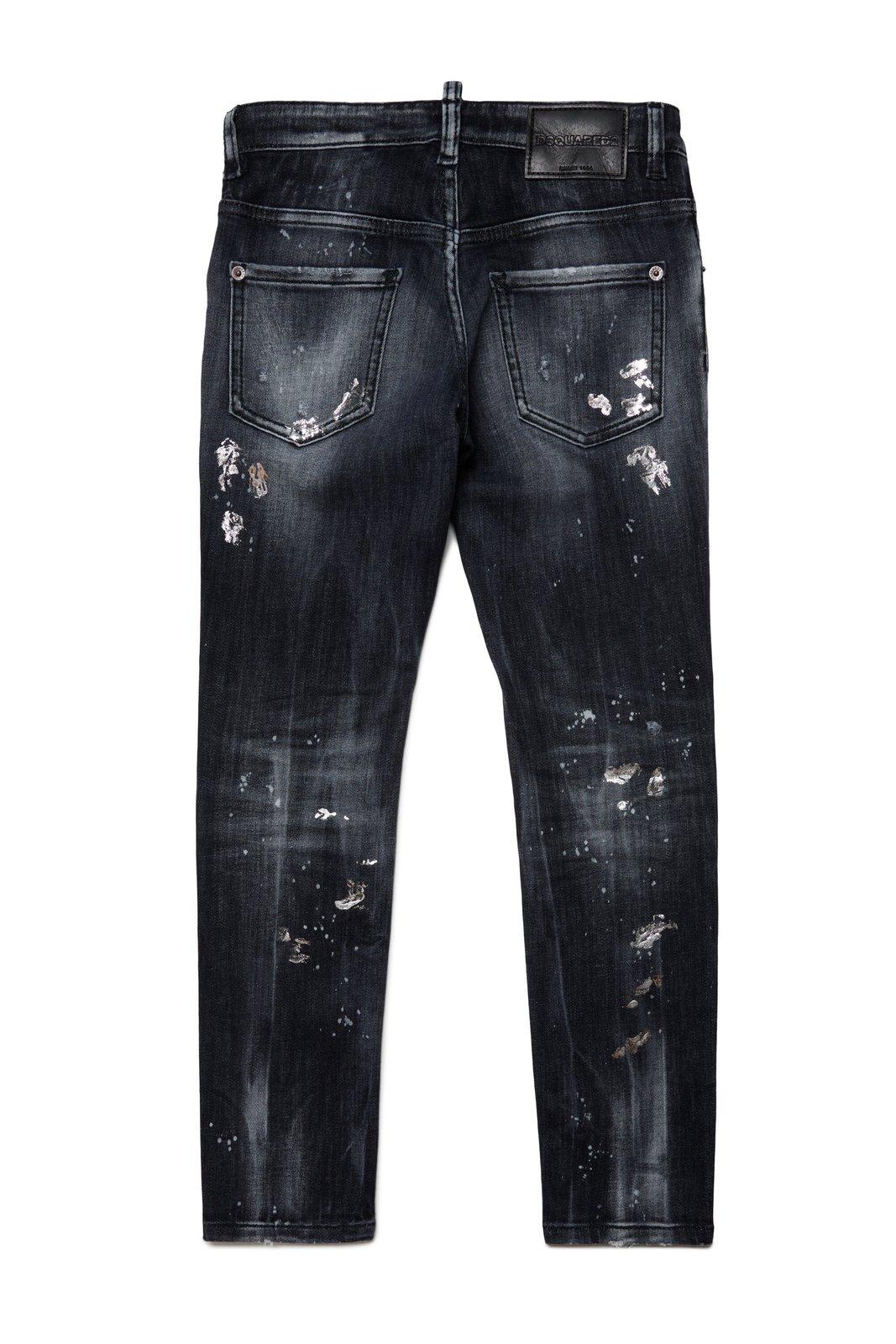 Shop Dsquared2 Paint Splatter-detail Straight-leg Distressed Jeans In Denim Black