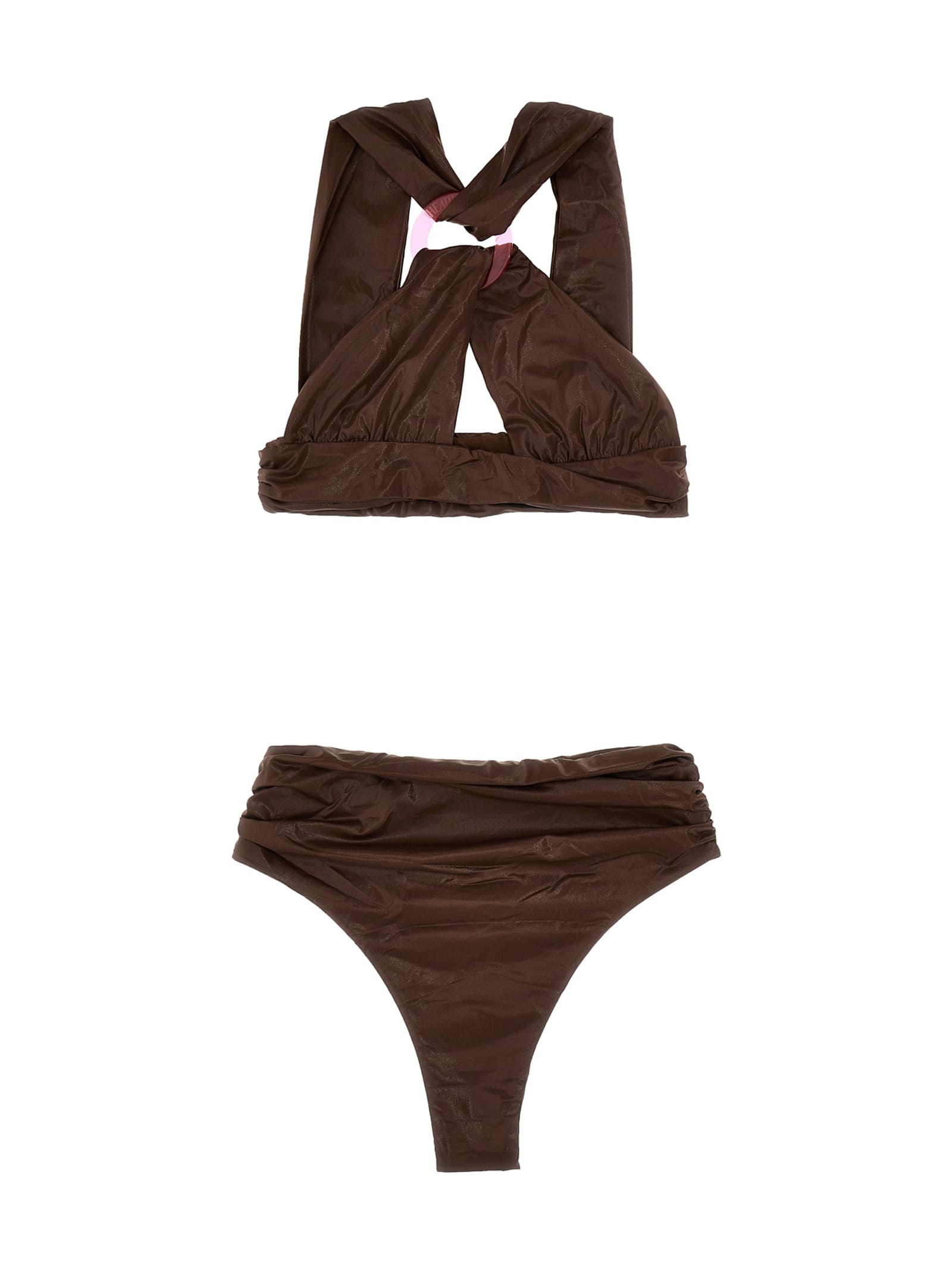 Shop Attico Wet-effect Bikini In Brown
