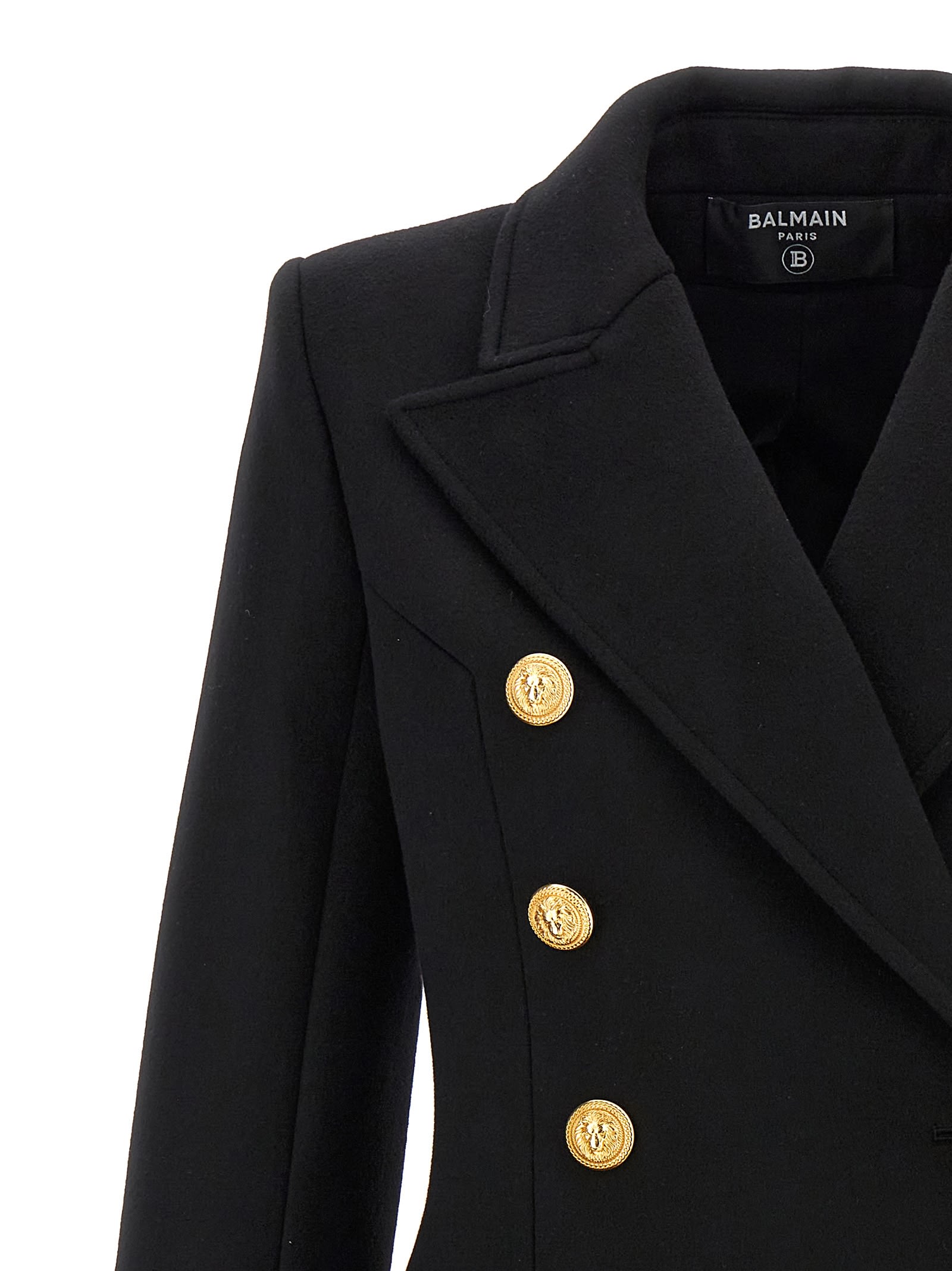 Shop Balmain Logo Button Double-breasted Coat In Black