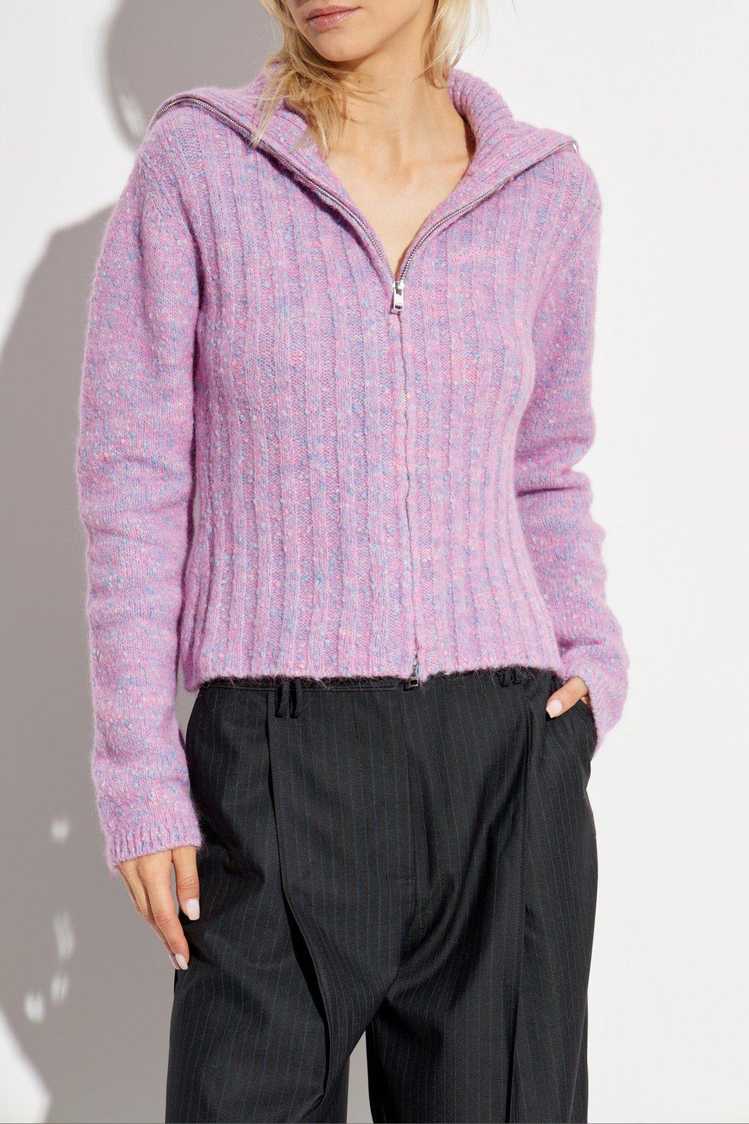 Shop Ganni Sweater With Collar In Rose Violet