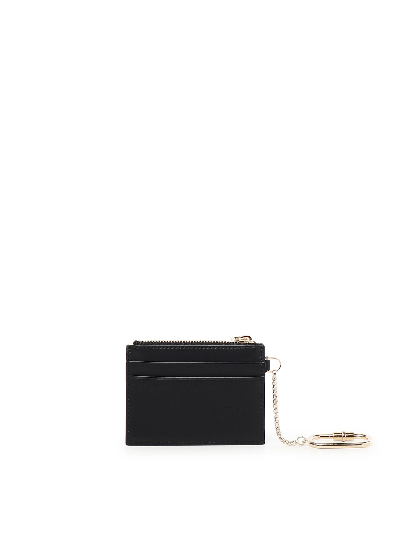 Ferragamo Hot Stamp Zip Leather Card Holder In Black