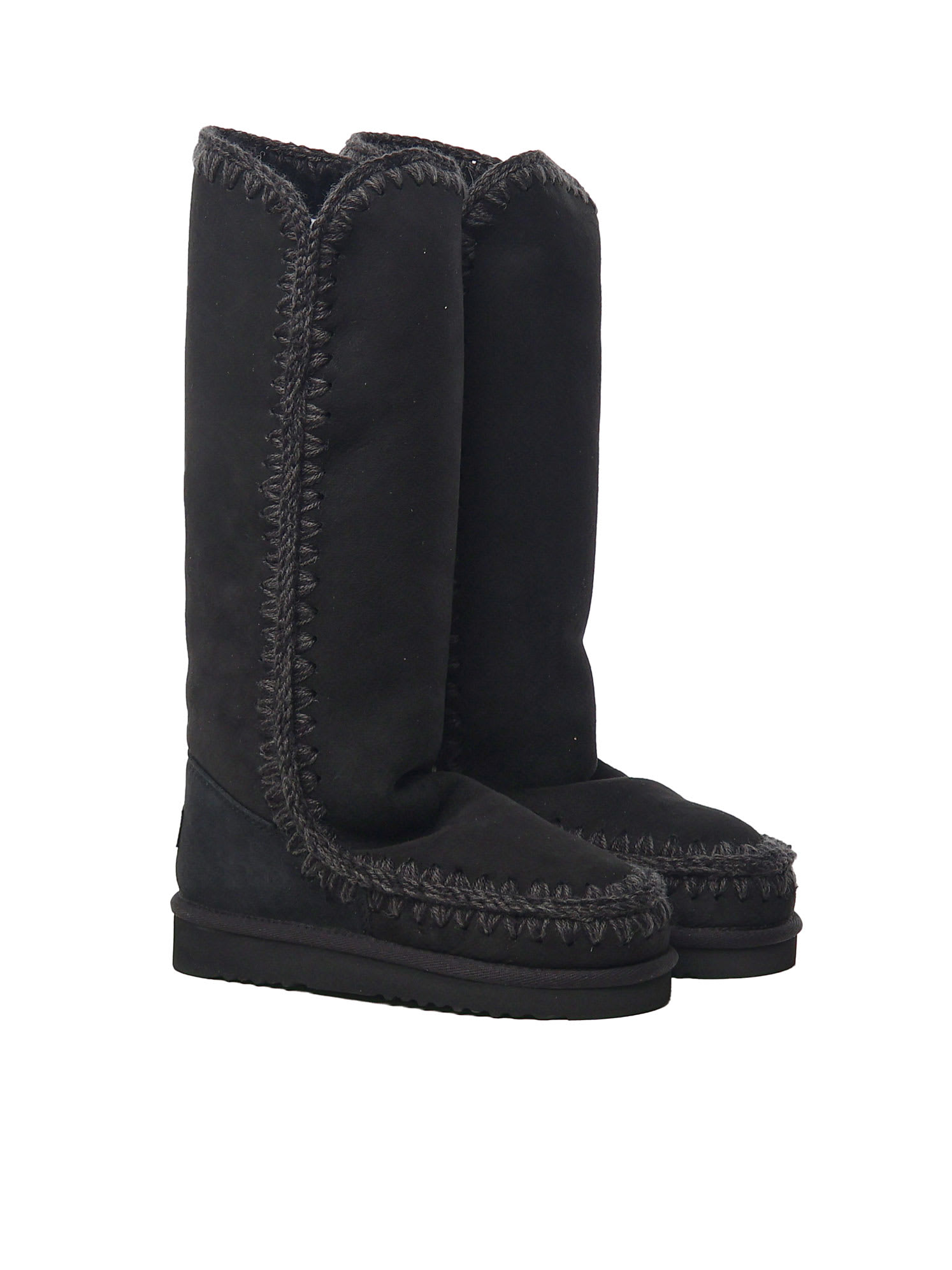 Mou Eskimo Black Boots With Braided Effect And Logo Patch On The Rear In Leather Woman In Black