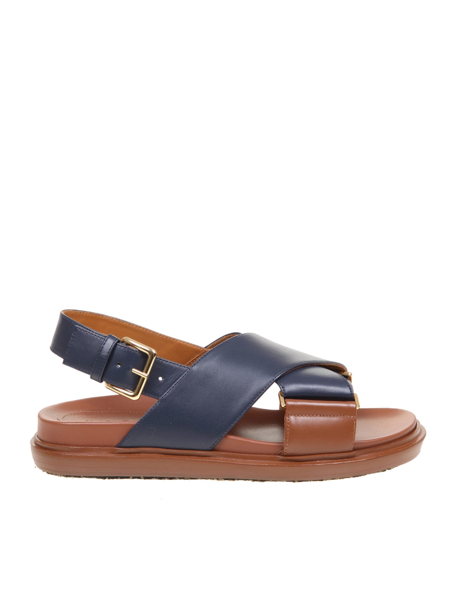 Marni Fussbett Sandal In Blue Leather And Leather