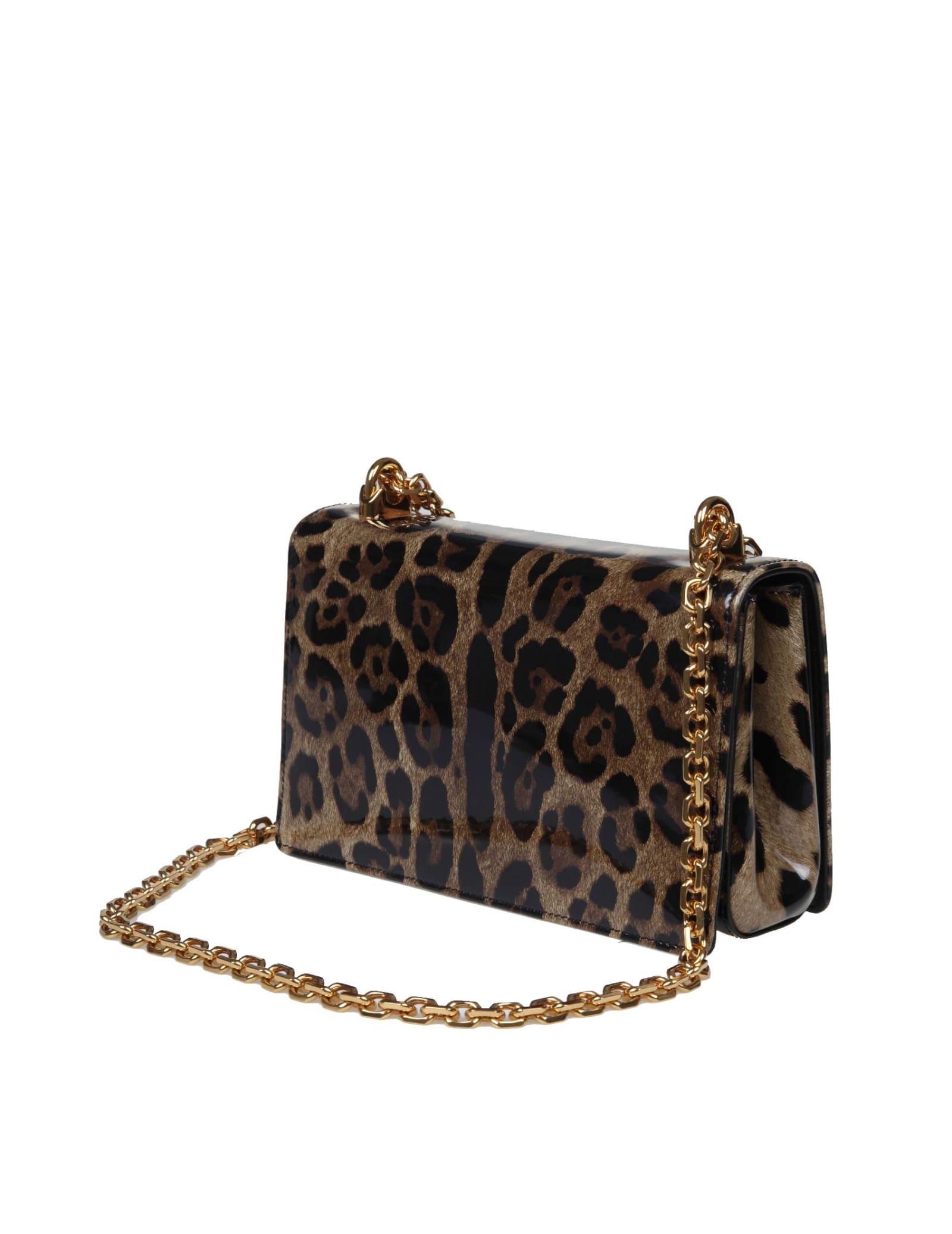 Shop Dolce & Gabbana Dg Girls Shoulder Bag In Leopard-print Shiny Calfskin