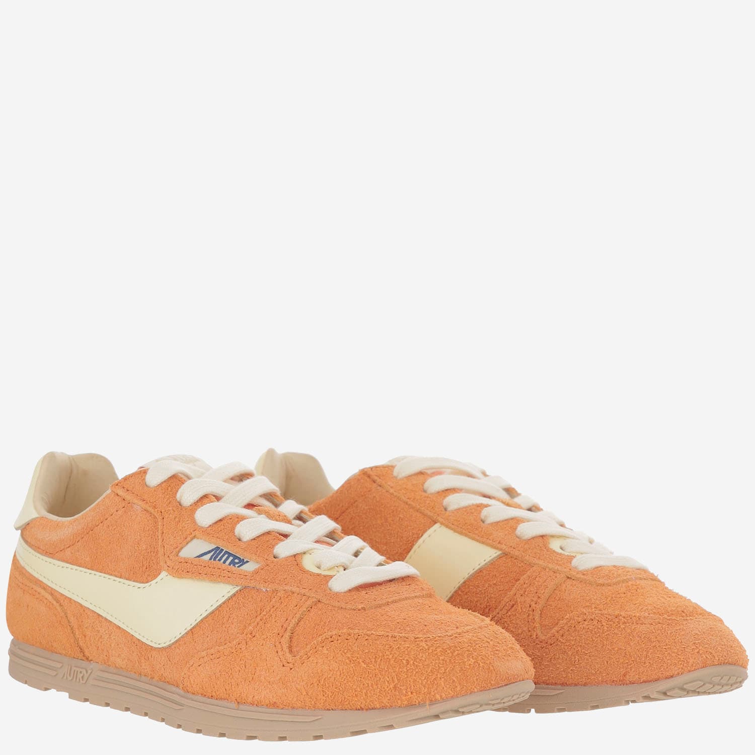 Autry Low Top Suede Sneakers With Contrast Sole In Orange