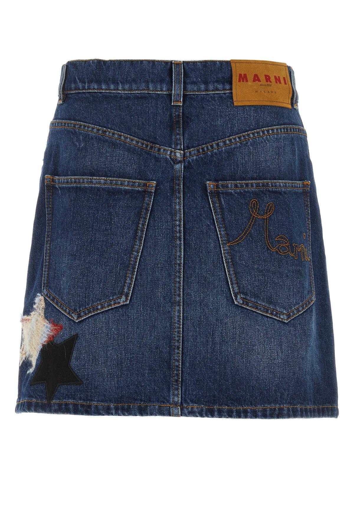 Shop Marni Blue Denim Mini Skirt