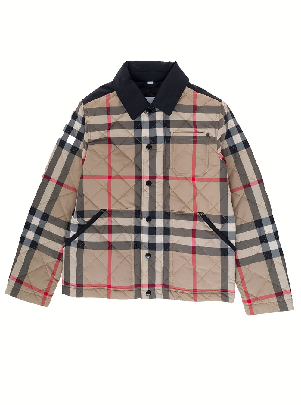 Burberry Boy Nylon Beige Jacket With Vintage Check Print