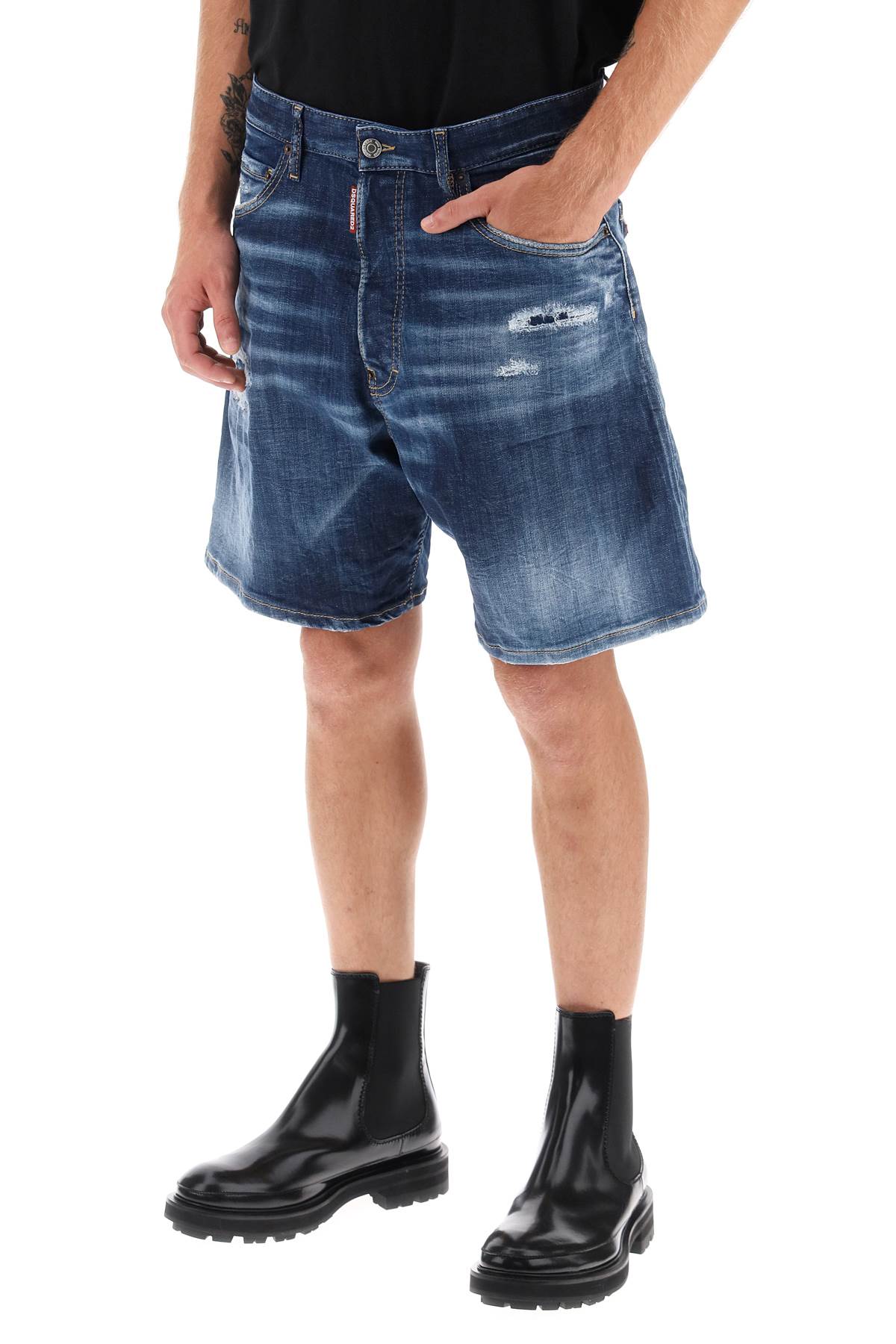 Shop Dsquared2 Loose Shorts In Used Denim In Navy Blue (blue)