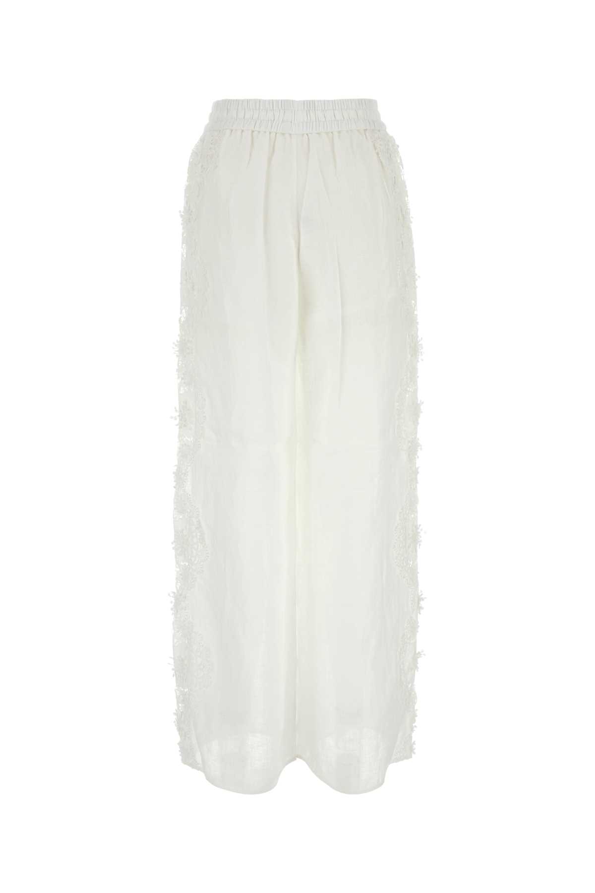 Shop Zimmermann White Linen Halliday Palazzo Pant In Ivory