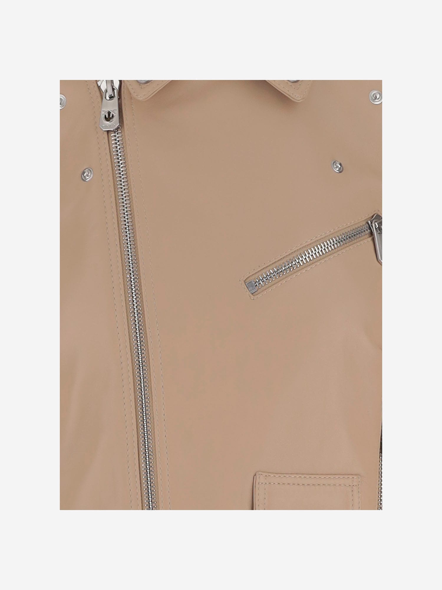 Pinko Costa Rica Leather Biker Jacket In Beige