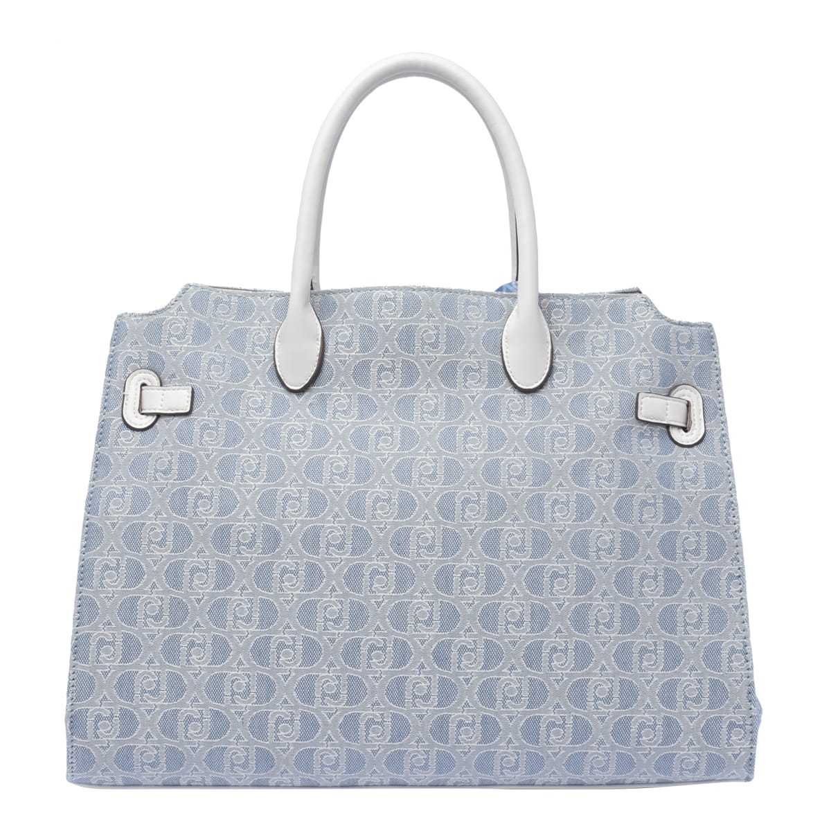 Shop Liu •jo Logo Satchel Bag In Blue Denim