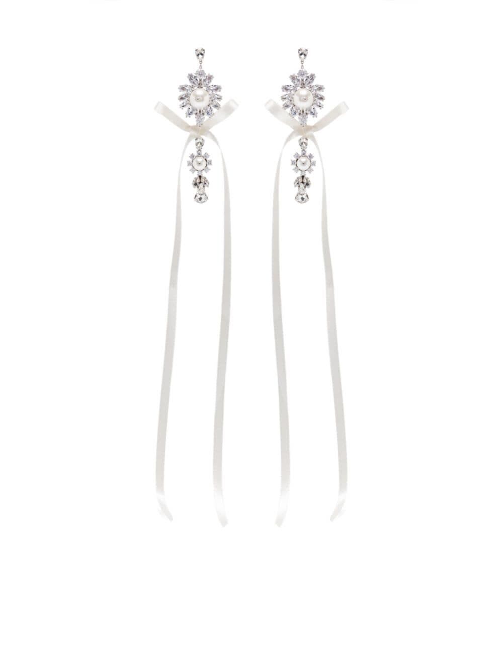 Shop Simone Rocha Diamante & Pearl Crest Bow Earrings In Pearl Crystal Cream