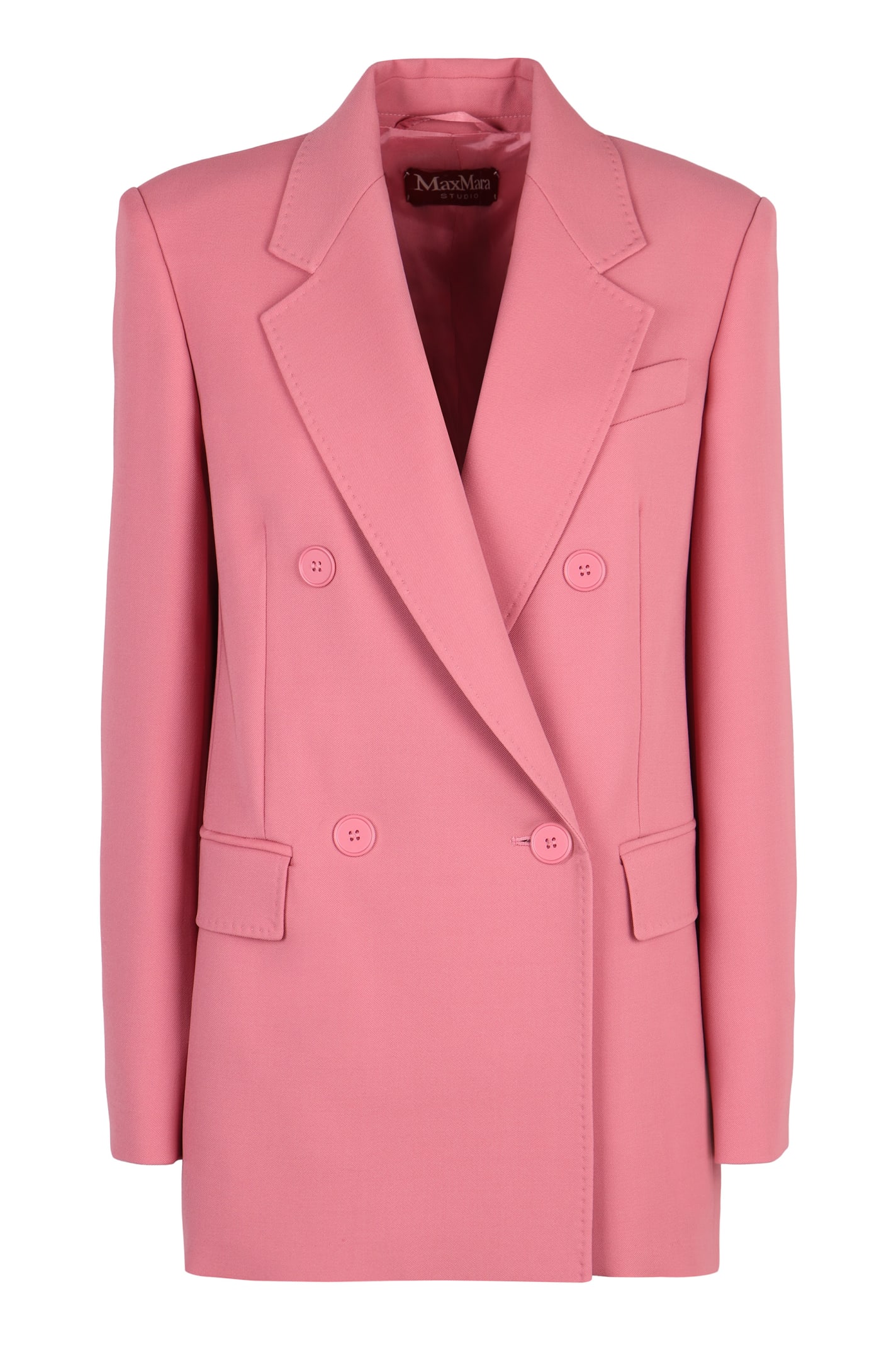 Shop Max Mara Lamella Double-breasted Wool Blazer In Pink