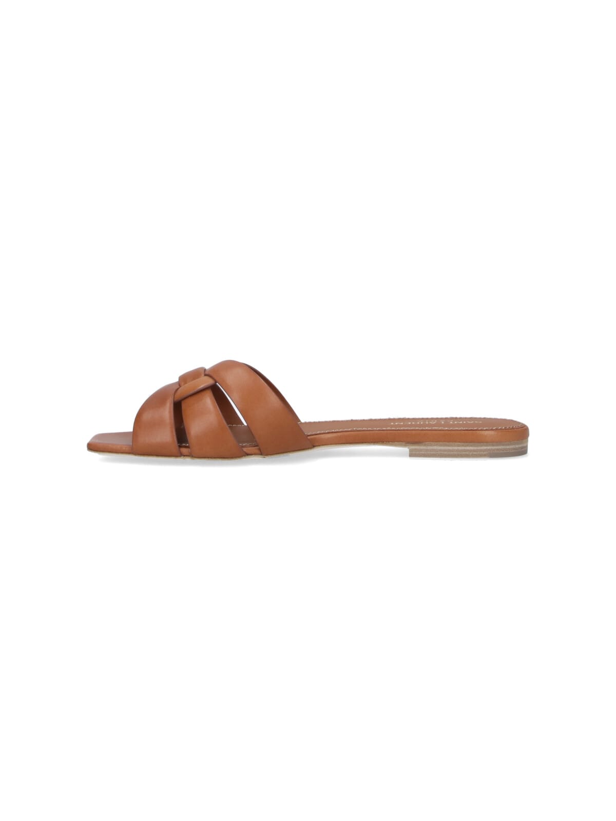 Saint Laurent Tribute Woven Leather Flat Sandals In Brown