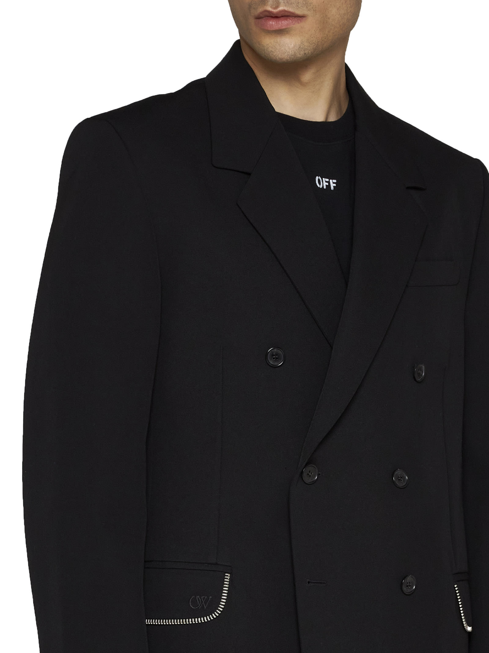 Off-white Virgin Wool Double-breasted Blazer In Black
