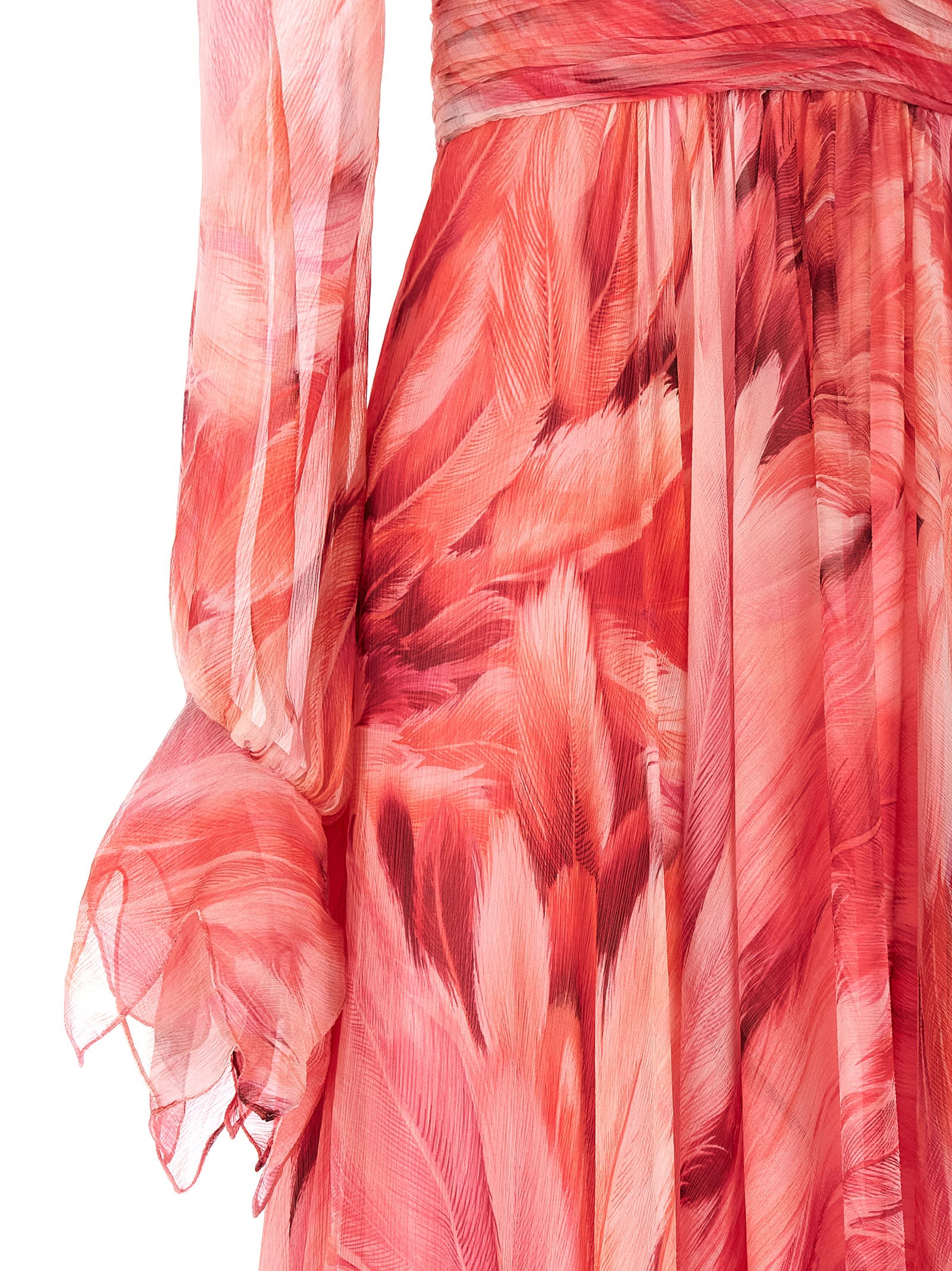 Shop Roberto Cavalli Plumage Dress In Fuchsia