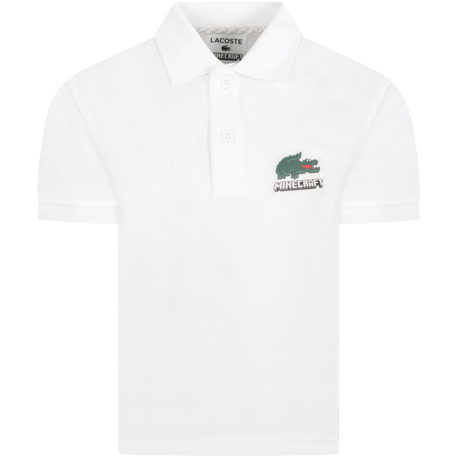 Lacoste White Polo Shirt For Boy With Pixelated Crocodile