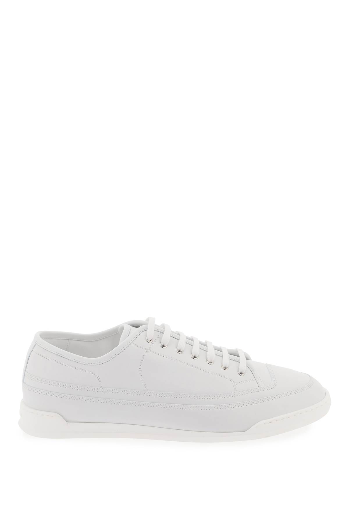 Shop John Lobb Leather Court Sneakers In In White (grey)