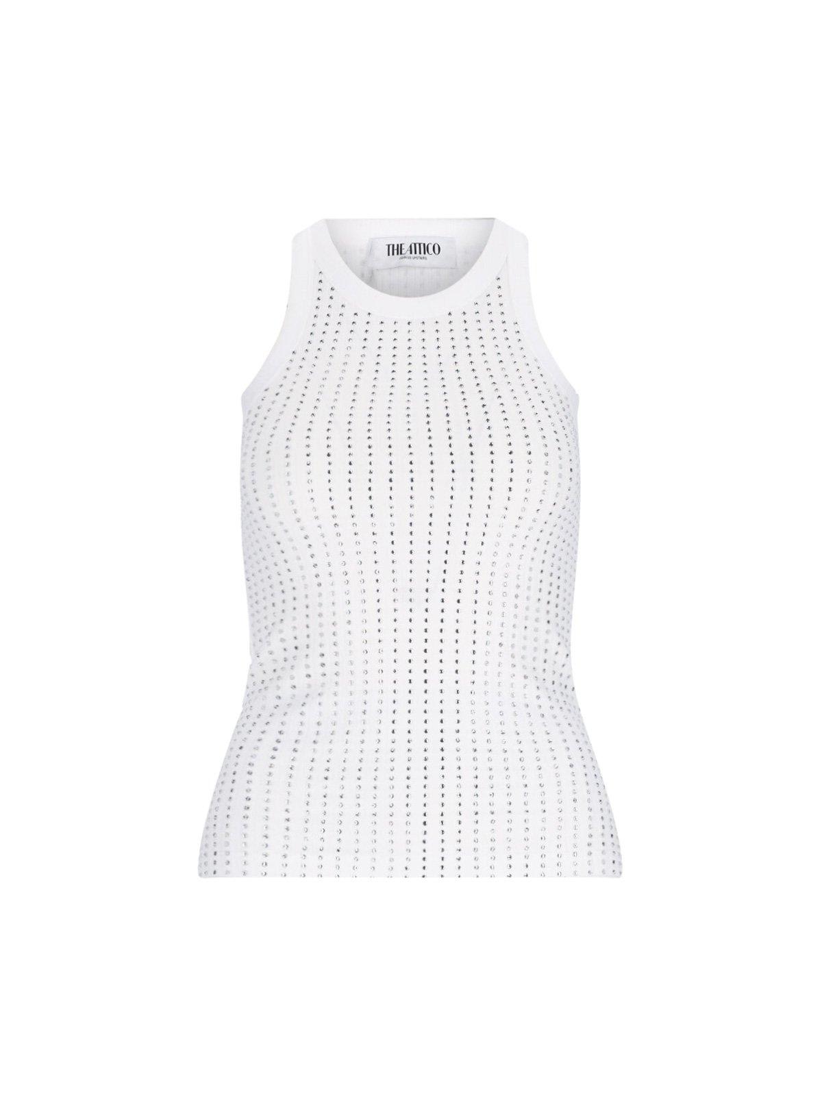 Attico Embellished Cotton Jersey Tank Top In White