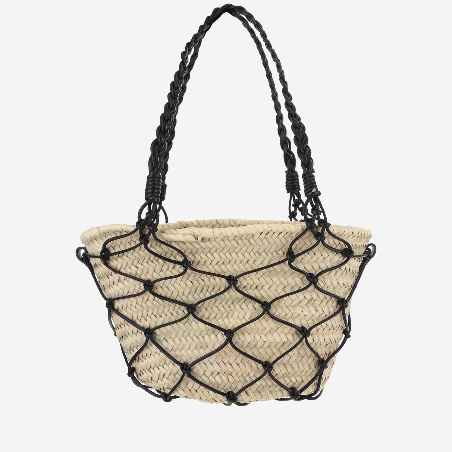 Shop Filippo Catarzi Straw And Cotton Bag With Leather Details In Beige