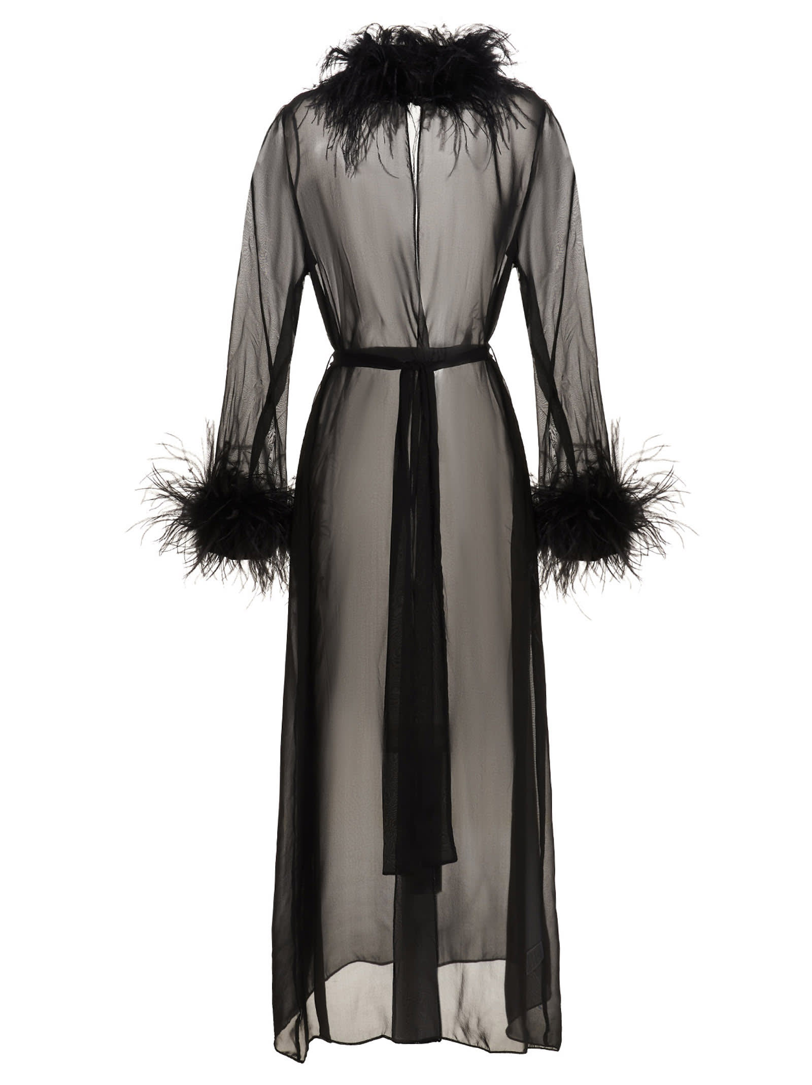 Shop Oseree Feather Silk Dressing Gown In Black
