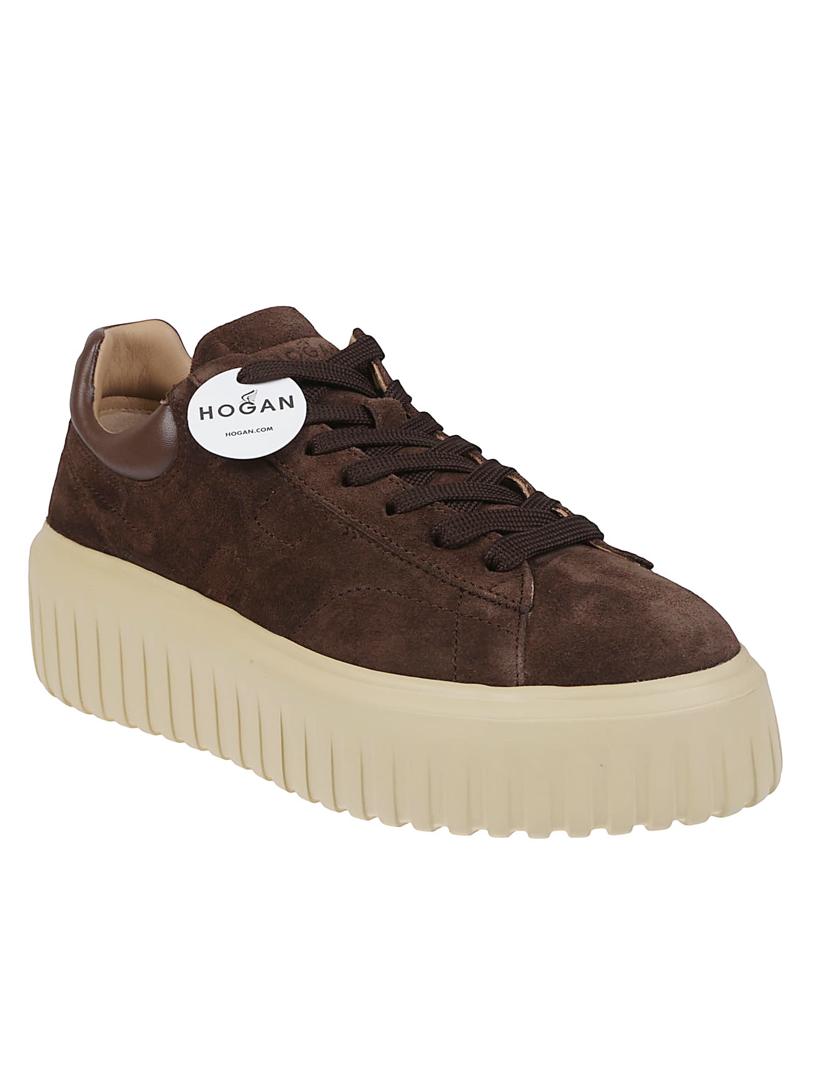 Hogan Leather Lace-up Sneakers Platform Sole In Brown