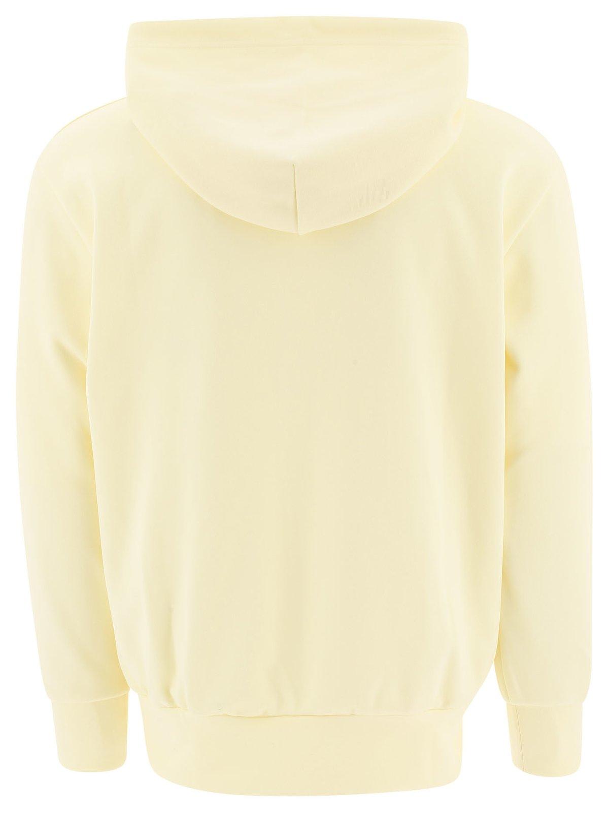 Shop Comme Des Garçons Play Heart Logo Patch Drawstring Hoodie In Ivory