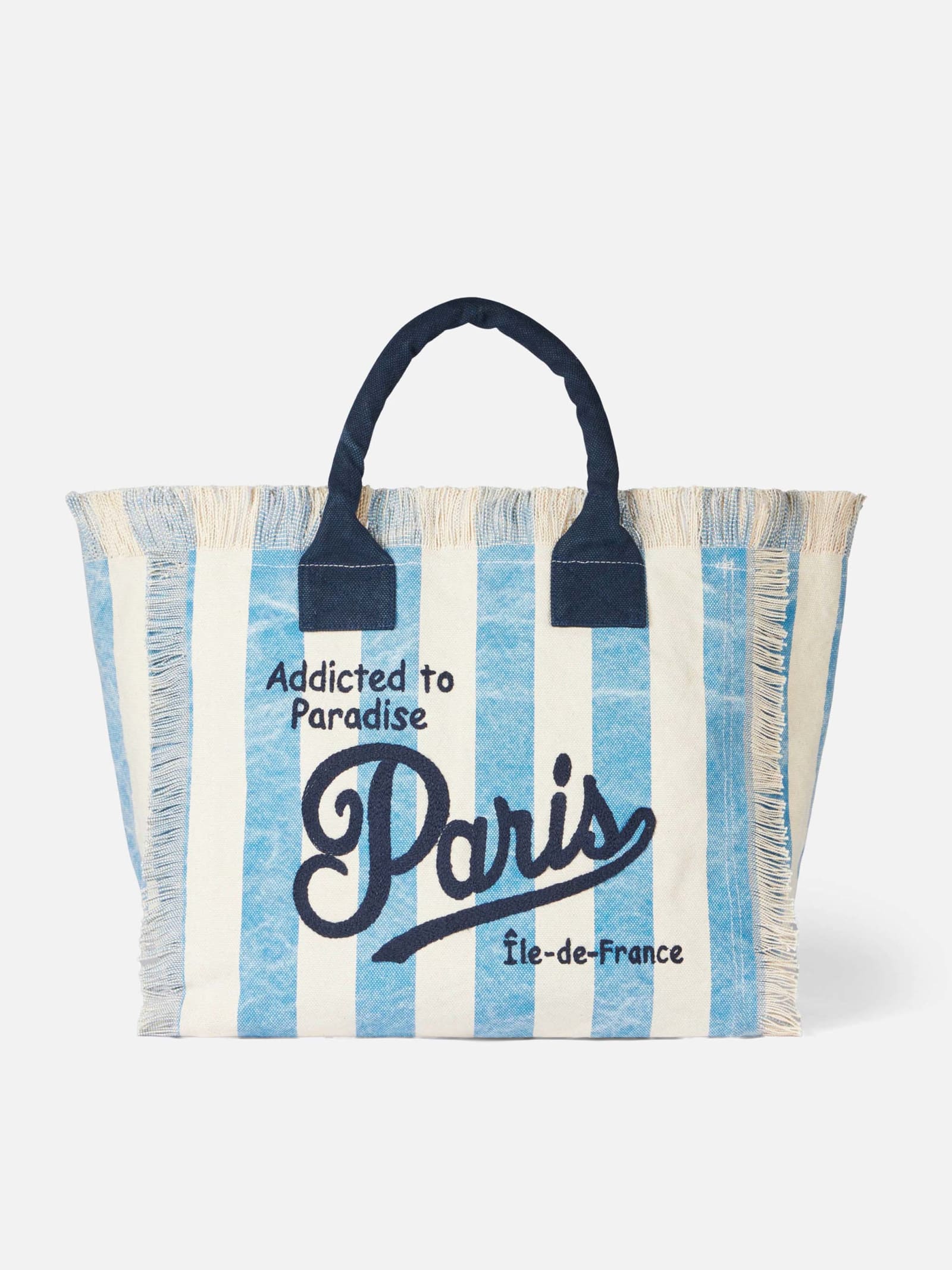 Mc2 Saint Barth Vanity Canvas Shoulder Bag With And Paris Print In Blue