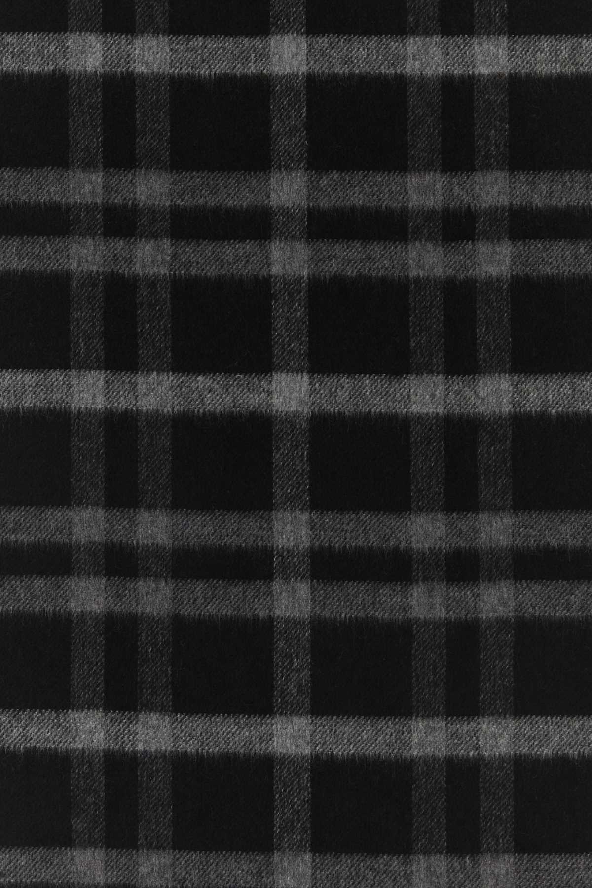 Saint Laurent Checkered Silk Blend Scarf With Fringed Edges In Black