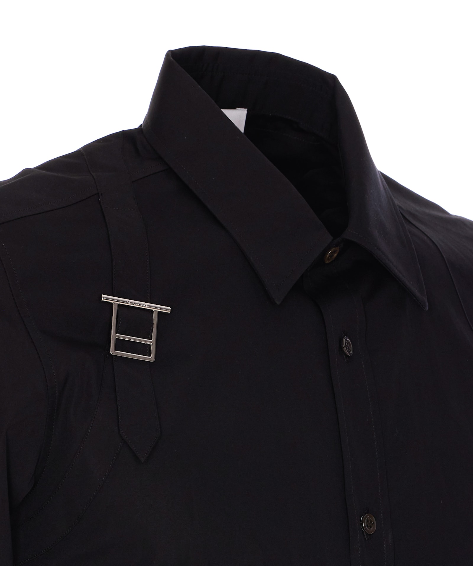 Alexander Mcqueen Metal Detail Long Sleeves Point Collar In Black