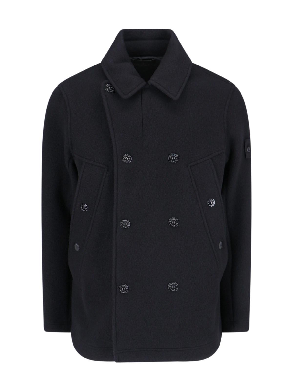 Shop Stone Island Ghost Double-breasted Coat In Black