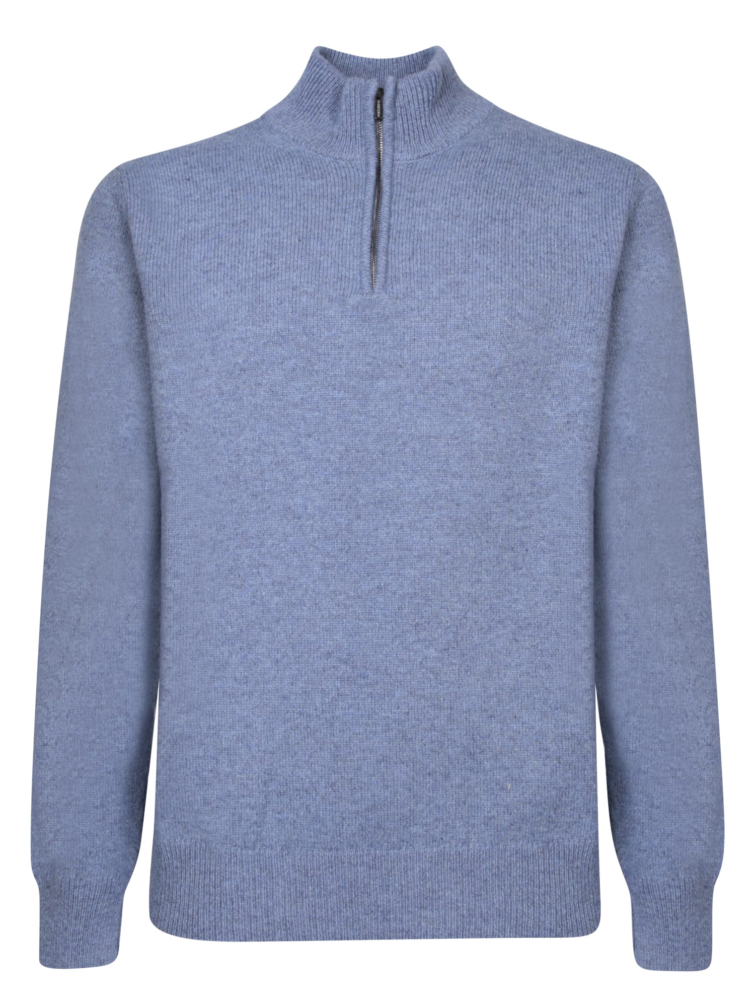 Shop Zanone High Neck Avio Sweater With Half Zip In Blue