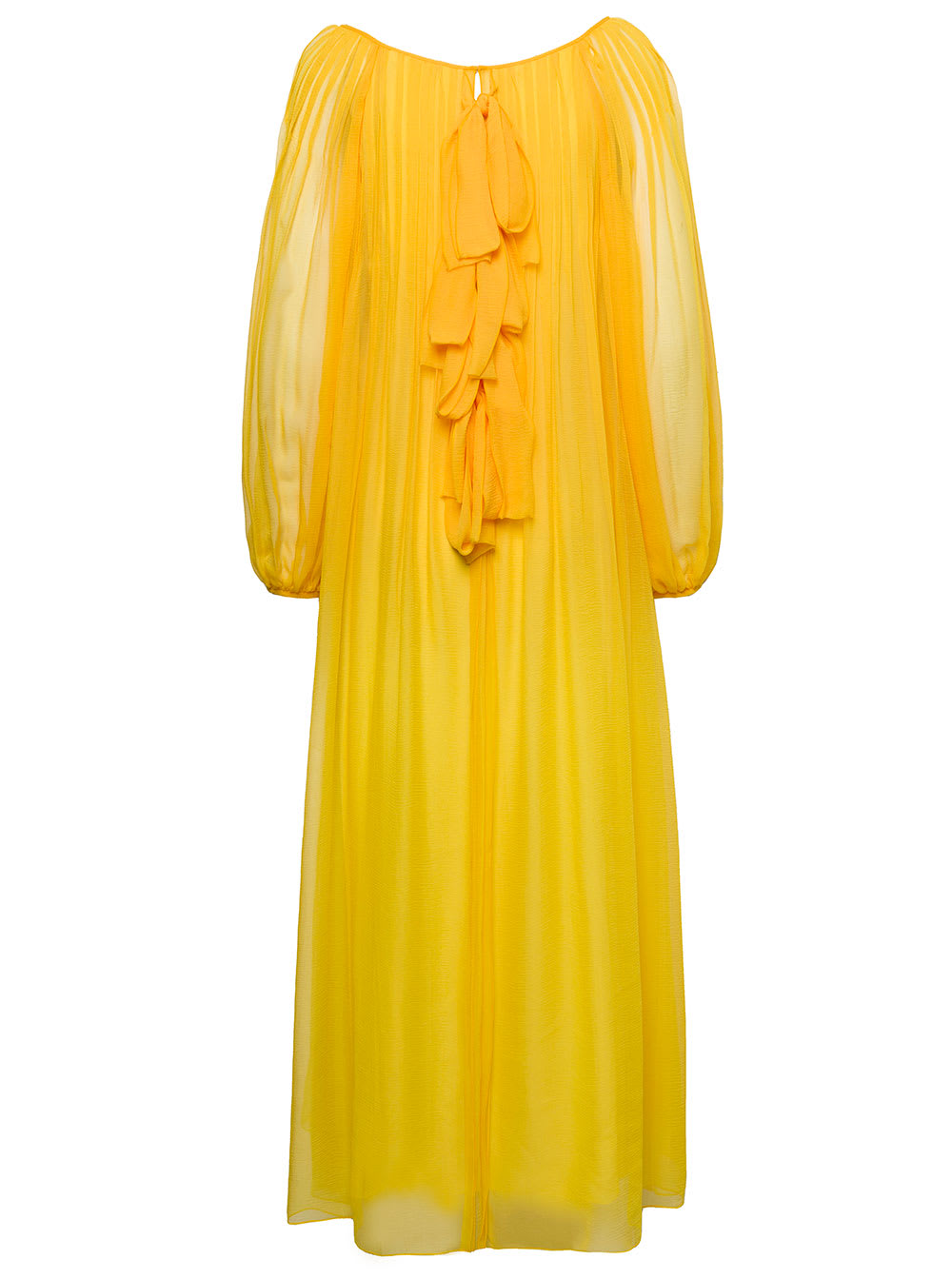 Chloé Long Yellow Tunic Pleated Dress With Rouche Detail In Silk Woman ...