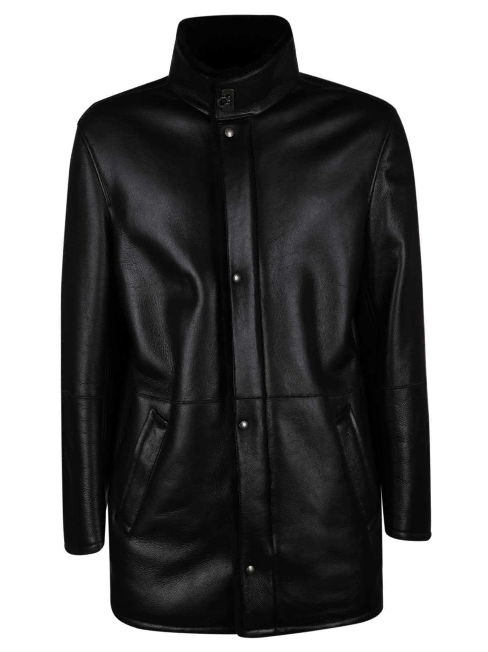 Salvatore Ferragamo High-neck Buttoned Leather Coat