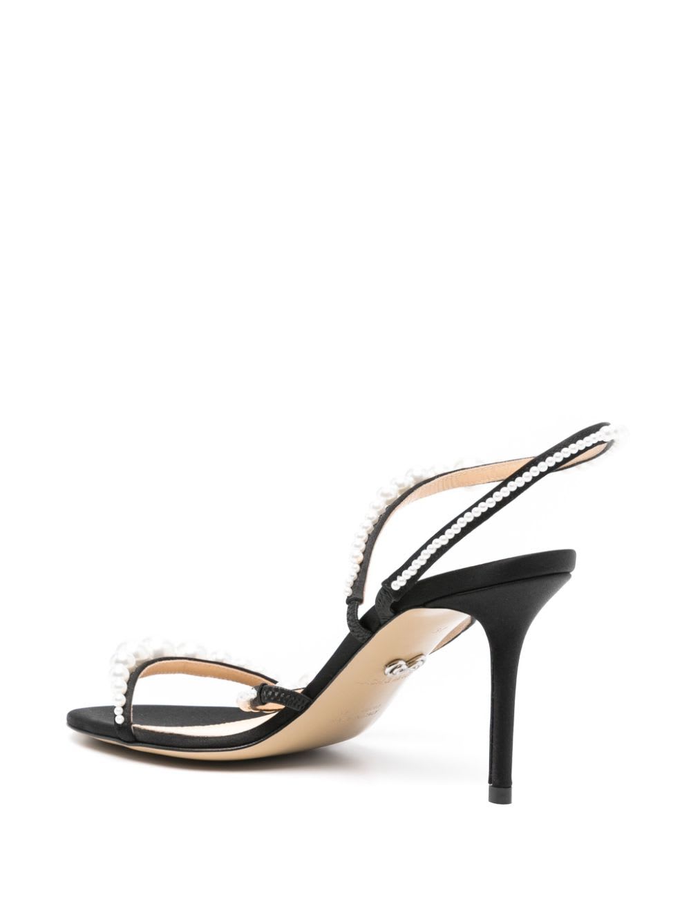 Shop Mach &amp; Mach Sirene Satin Round Toe Pearl Sandals In Black