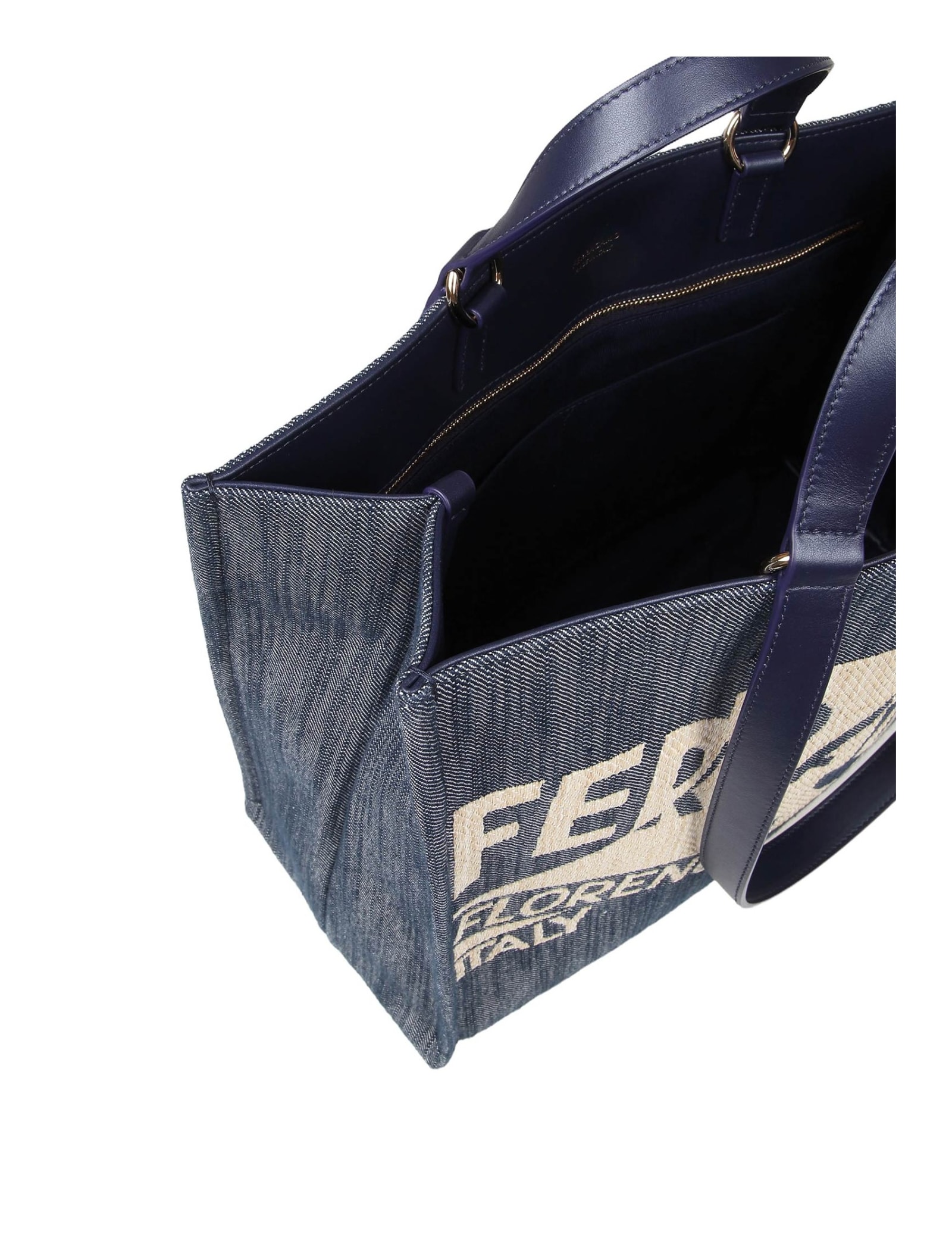 Shop Ferragamo Tote Bag (m) In Denim With Logo