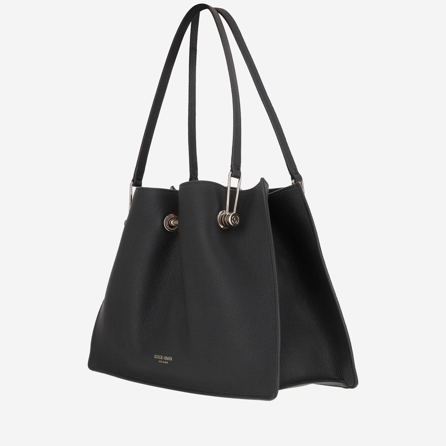 Shop Giorgio Armani Small Leather Shopper Bag In Black
