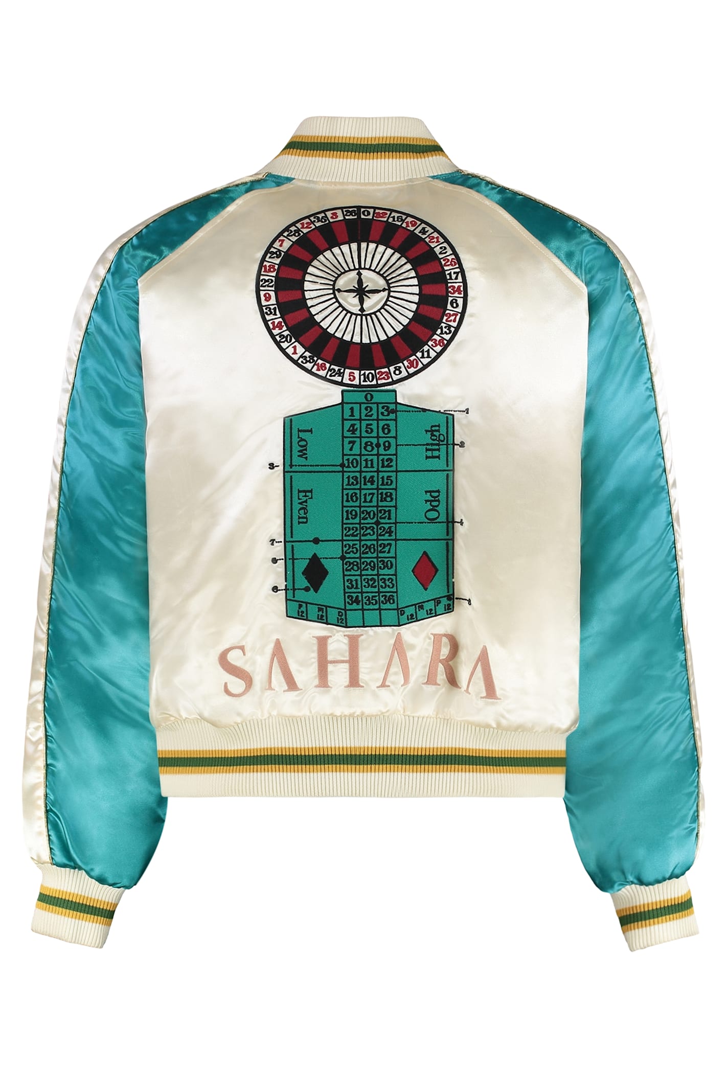 Rhude Cropped Colour-block Logo-embroidered Satin Bomber Jacket In White