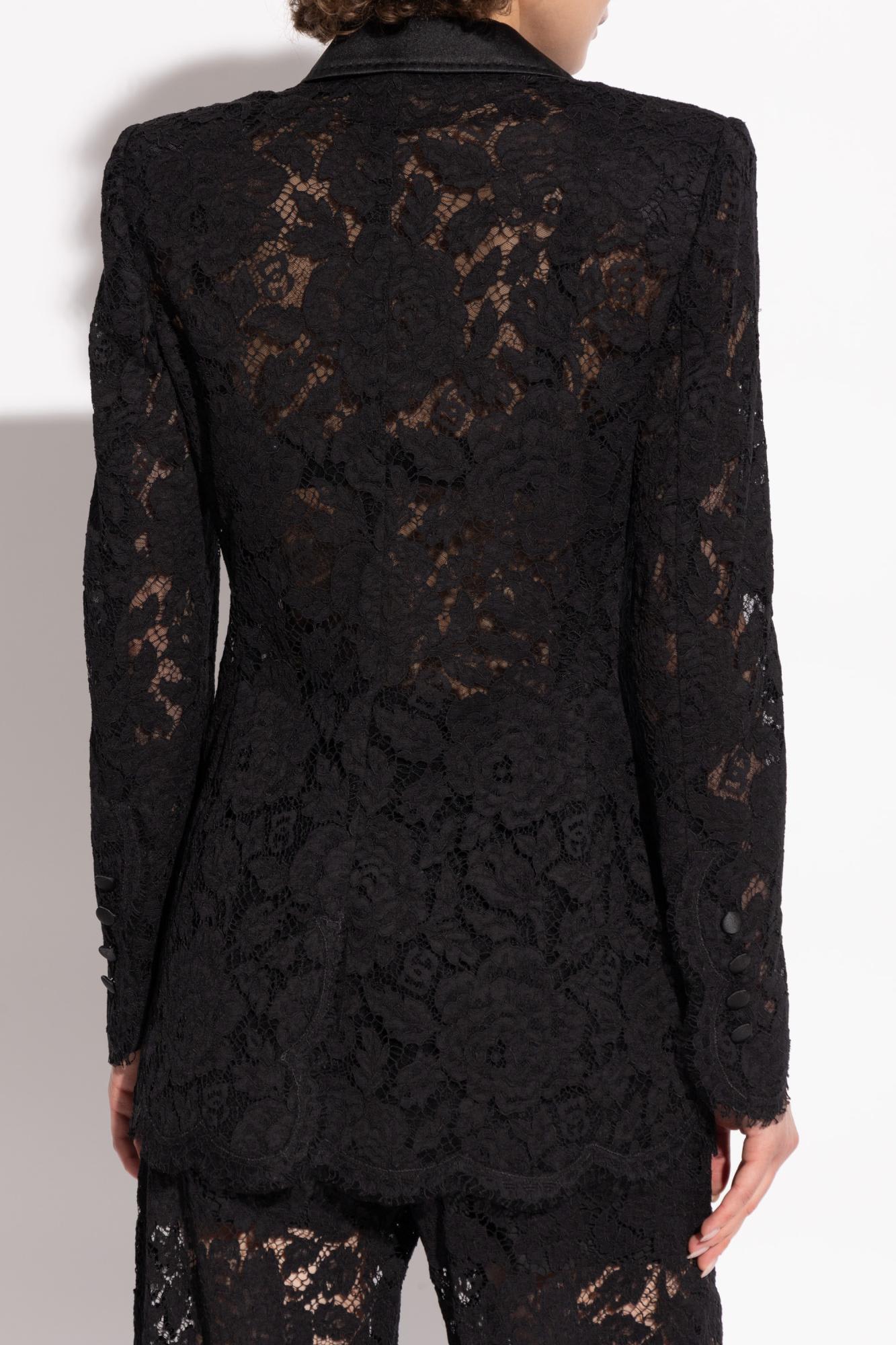 Shop Dolce & Gabbana Lace Blazer In Black