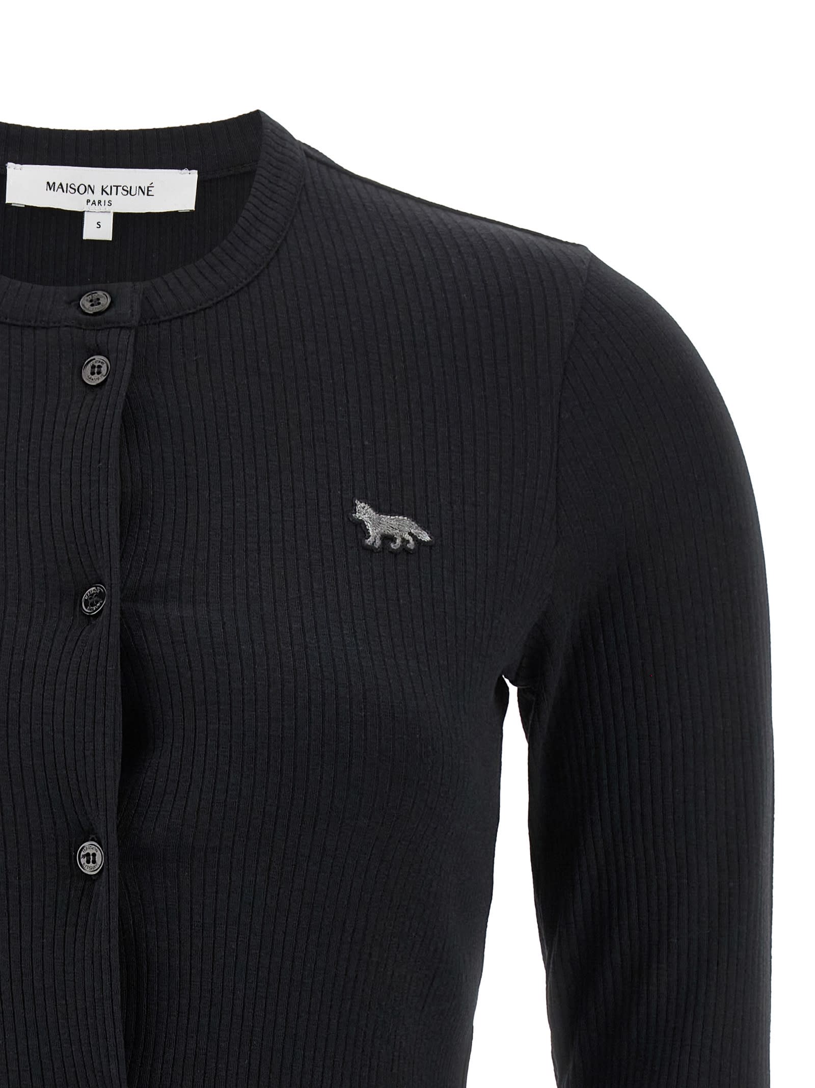 Maison Kitsuné Ribbed Baby Fox-patch Cardigan In Animal Print