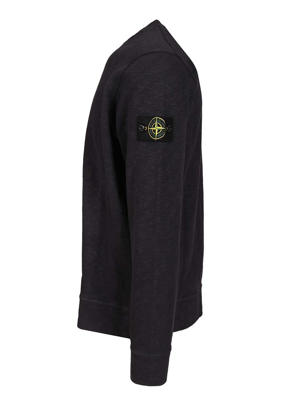 Stone Island Organic Cotton Crew Neck Sweater With English Ribs Knitwear Blue In Black