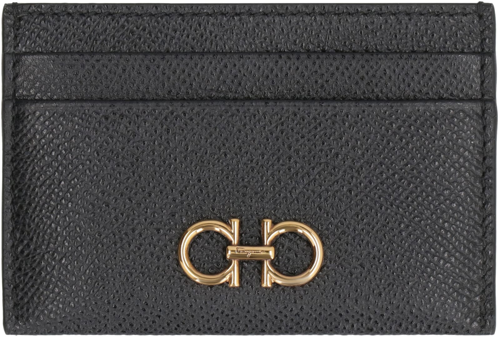 Ferragamo Gancini Leather Card Holder In Black
