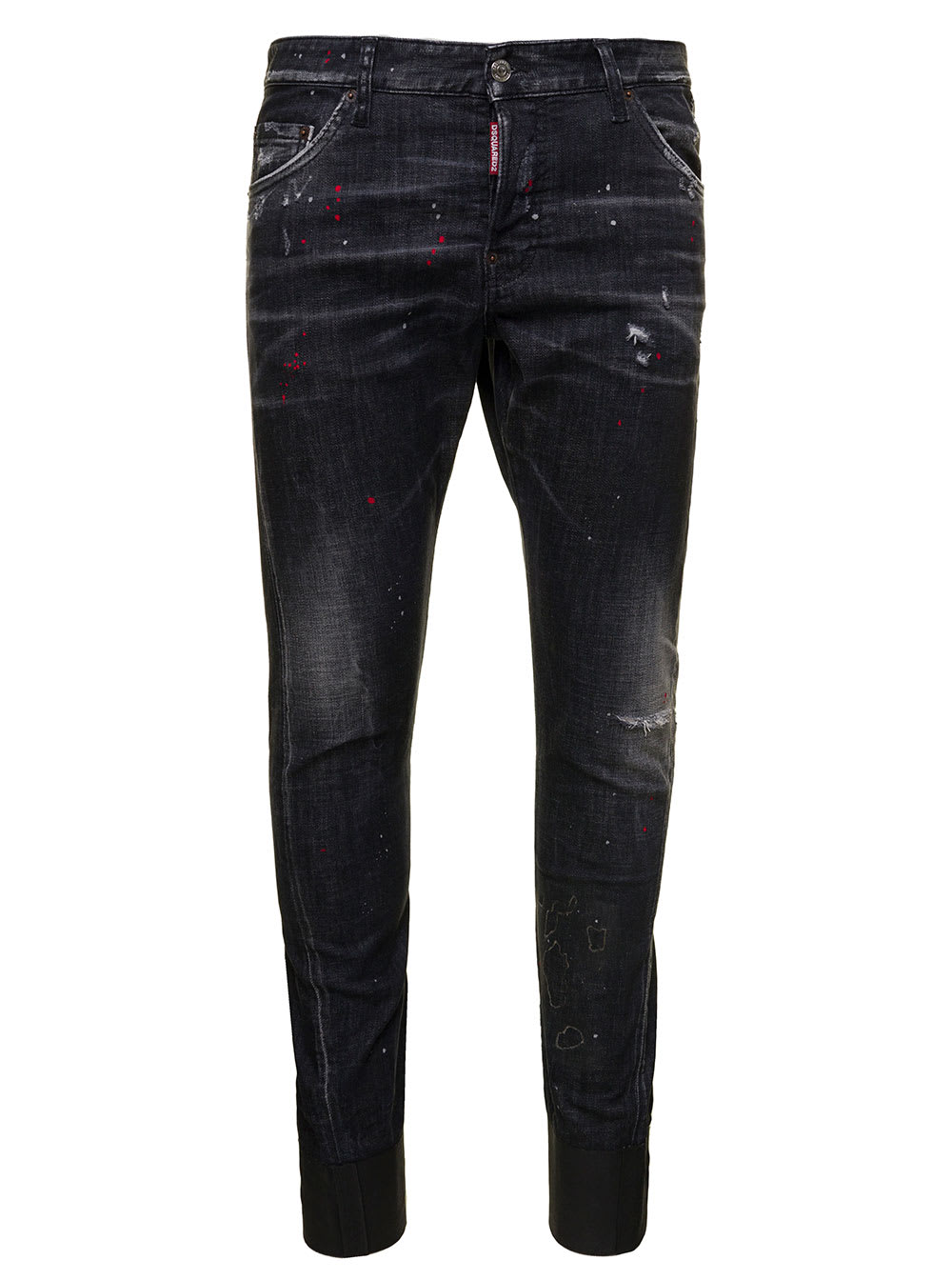 DSQUARED2 SEXY TWIST BLACK SKINNY JEANS WITH DESTROYED EFFECT AND PAINT STAINS IN COTTON DENIM MAN D-SQUARED2