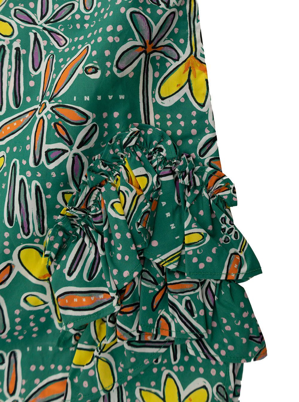 Shop Marni Green Dress With Flower Print In Cotton Girl