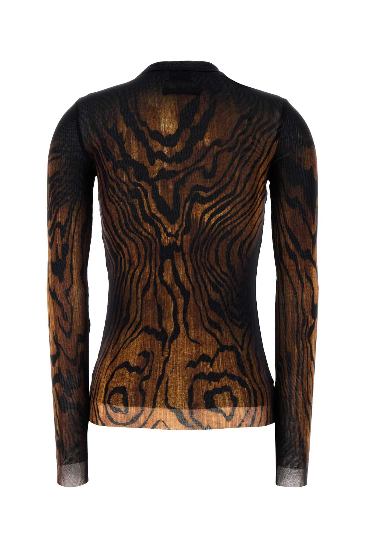 Jean Paul Gaultier Top Long Sleeves Mesh Printed Wood Woman Black And Brown