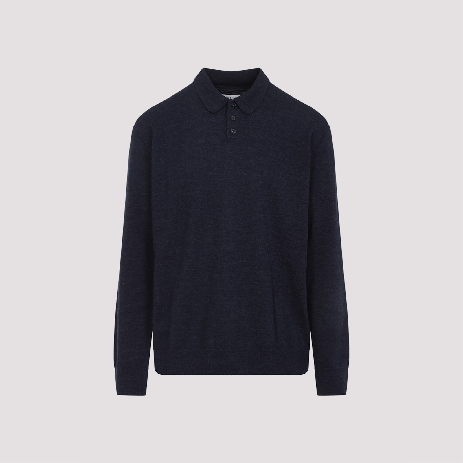 Maison Margiela Knitwear With Buttoned Collar And Elbow Patches In Blue