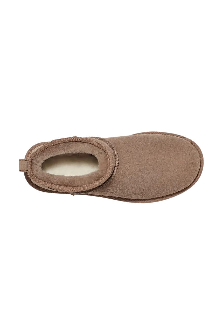Ugg Cappuccino Suede Classic Ultra Mini Ankle Boots In Brown